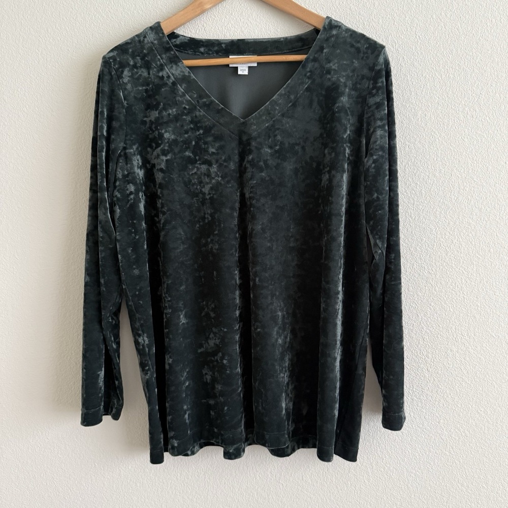 J Jill Green Velvet Long Sleeve Blouse Womens Medium Dark Feminine Fairy Holiday